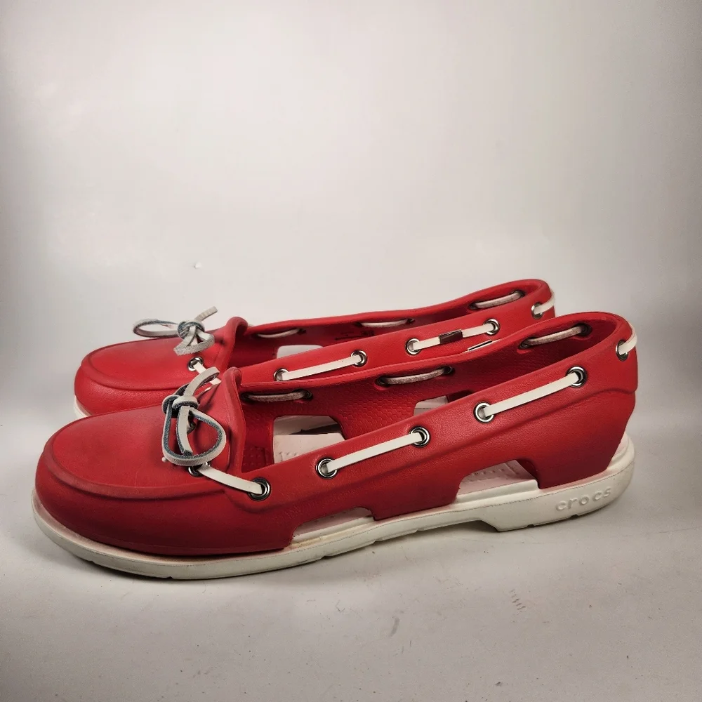 CROCS Women's Beach Line Boat Shoe Size 9 Red Comfort Slip On Lightweight - Picture 8 of 9